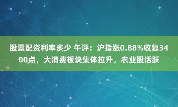 股票配资利率多少 午评：沪指涨0.88%收复3400点，大消费板块集体拉升，农业股活跃